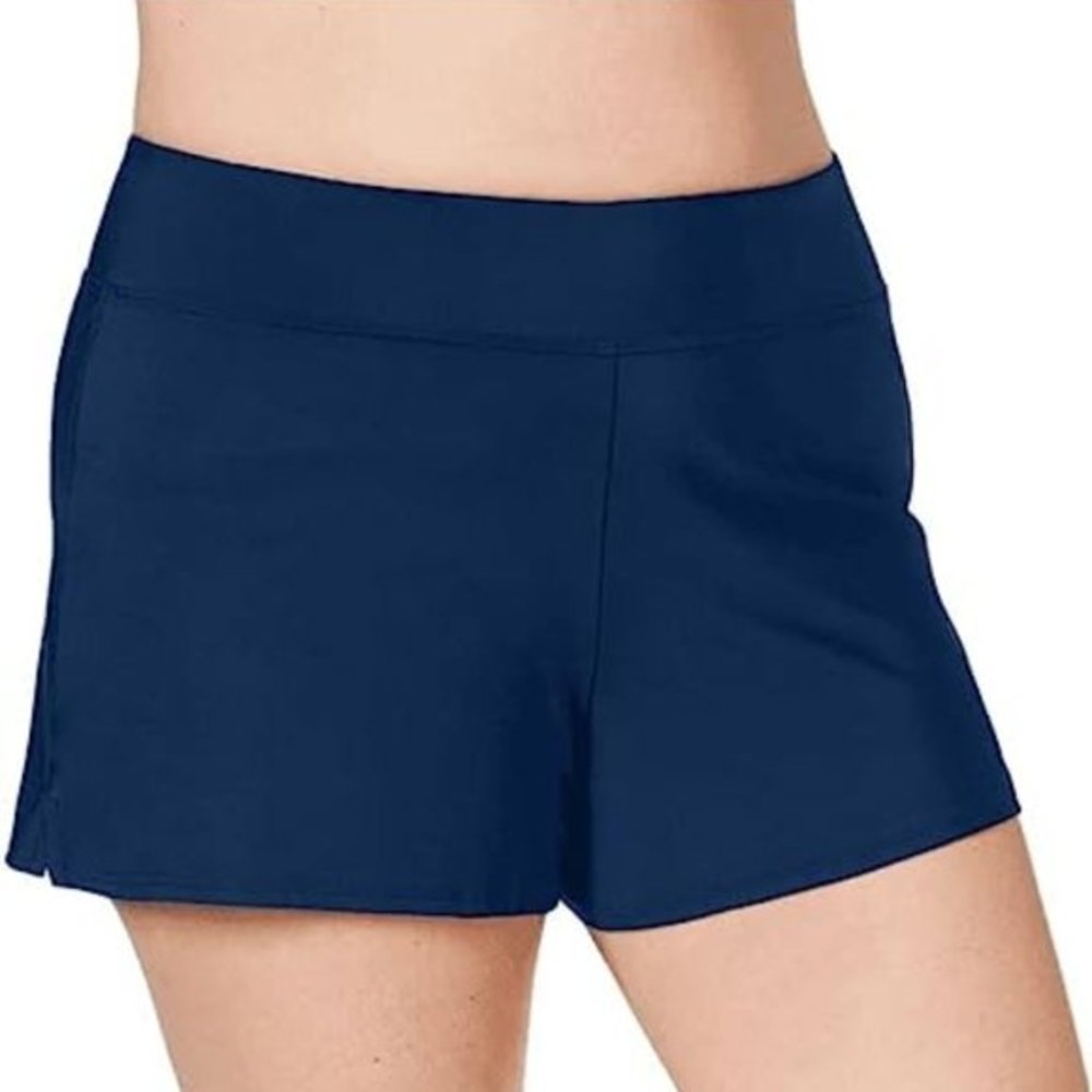 Swim Solutions Plus‎ Size Solid Pull-On Swim Shorts Navy Blue 18W